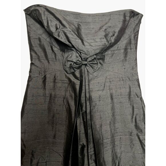 Ann Taylor Shantung Silk Bow Dress Sz 10 Black Strapless Zip Bow Party Cocktail - Picture 4 of 9